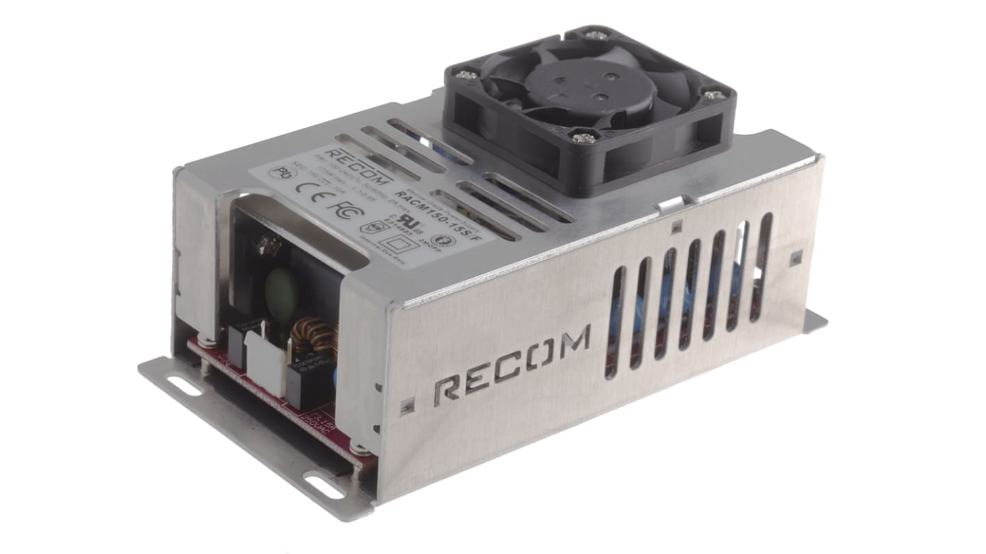 Recom Switching Power Supply, RACM150-15S/F, 15V dc, 10A, 150W, 1 Output, 85 → 264V ac Input Voltage