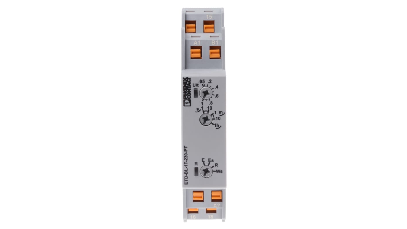 Phoenix Contact ETD-BL-1T-230-PT Series DIN Rail Mount Timer Relay, 24V, 2-Contact, 0.05 s → 1h, SPDT