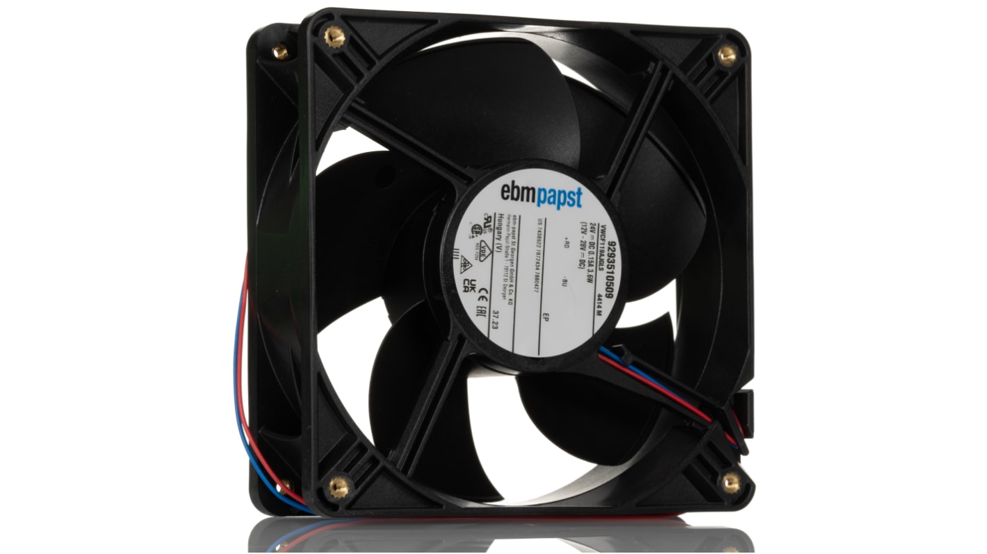 Ventilador Axial ebm-papst 4400 de 119 x 119 x 38mm, 24 V dc, 3.6W, 3300rpm, caudal 184m³/h, 42dB