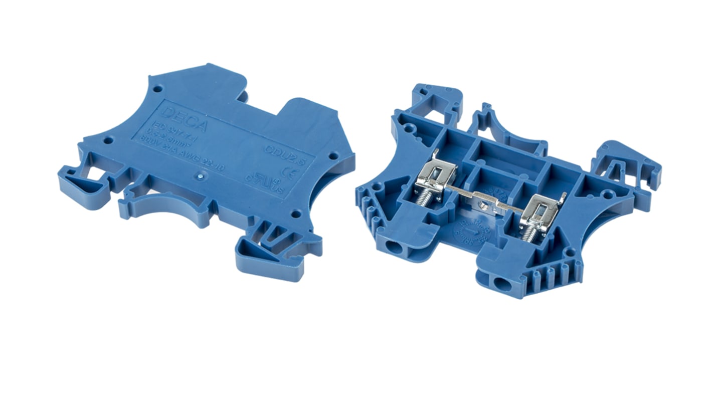 RS PRO Blue DIN Rail Terminal Block, 2.5mm², Single-Level, Screw Termination