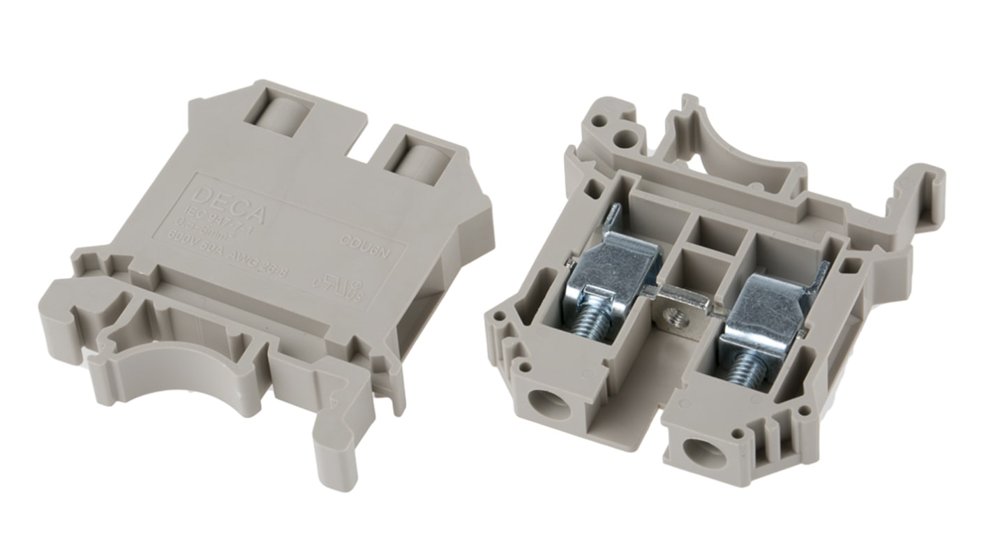 RS PRO Beige DIN Rail Terminal Block, 6mm², Single-Level, Screw ...