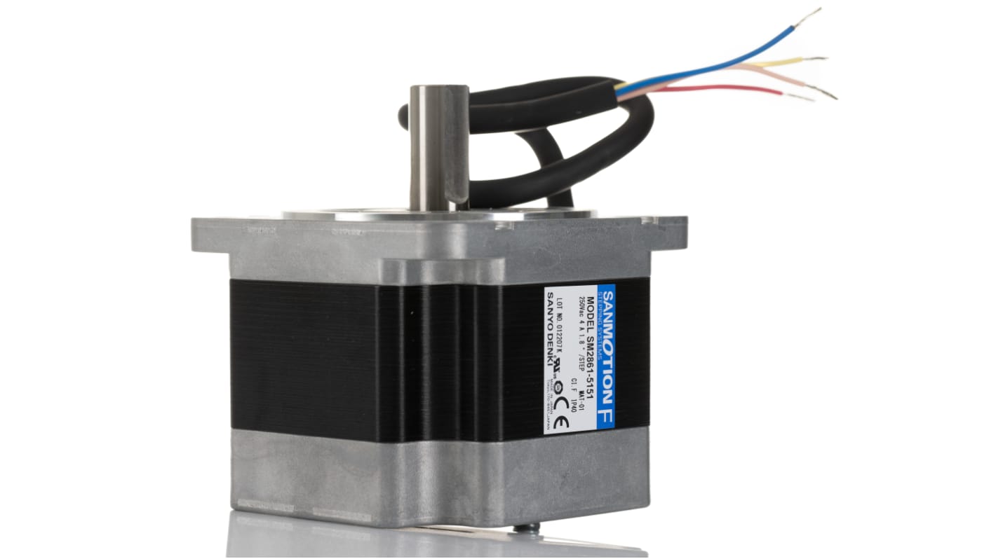 Motore passo passo Ibrido, Albero singolo Sanyo Denki, coppia 3.30Nm, ang. 1.8°, 100 V,Ø asta 14mm