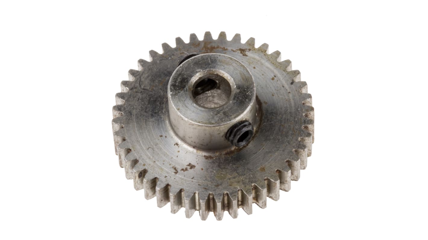 RS PRO Steel 40 Teeth Spur Gear, 0.5 Module, 4mm Bore Diam, 20mm Pitch Diam, 9mm Hub Diam