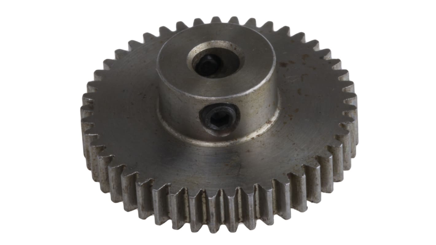 RS PRO Steel 45 Teeth Spur Gear, 0.5 Module, 4mm Bore Diam, 22.5mm Pitch Diam, 10mm Hub Diam