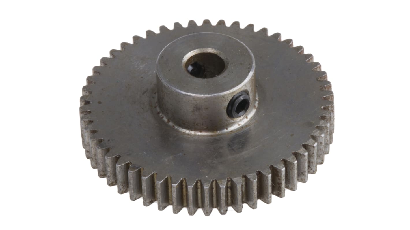 RS PRO Steel 50 Teeth Spur Gear, 0.5 Module, 4mm Bore Diam, 25mm Pitch Diam, 10mm Hub Diam