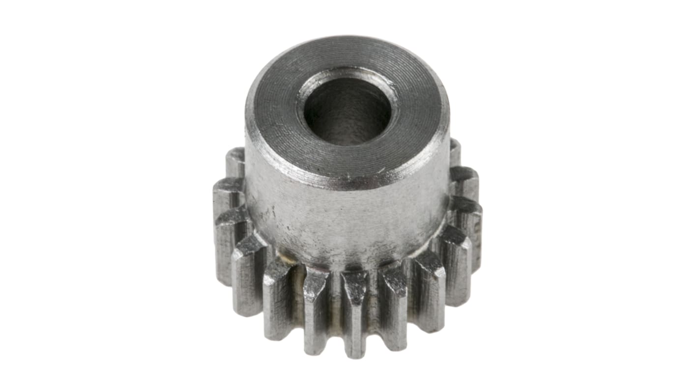 RS PRO Steel 18 Teeth Spur Gear, 0.8 Module, 5mm Bore Diam, 14.4mm Pitch Diam, 12mm Hub Diam