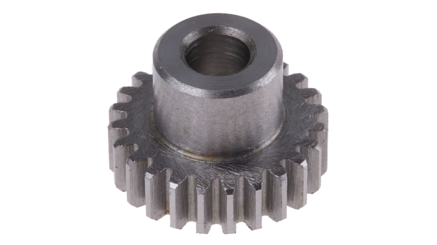 Ingranaggio cilindrico RS PRO, modulo 0.8, 24 denti, passo Ø 19.2mm, semigiunto Ø 12mm, foro Ø 6mm, in Acciaio