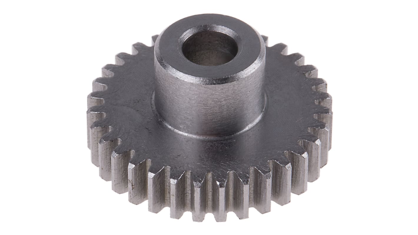 Ingranaggio cilindrico RS PRO, modulo 0.8, 32 denti, passo Ø 25.6mm, semigiunto Ø 12mm, foro Ø 6mm, in Acciaio