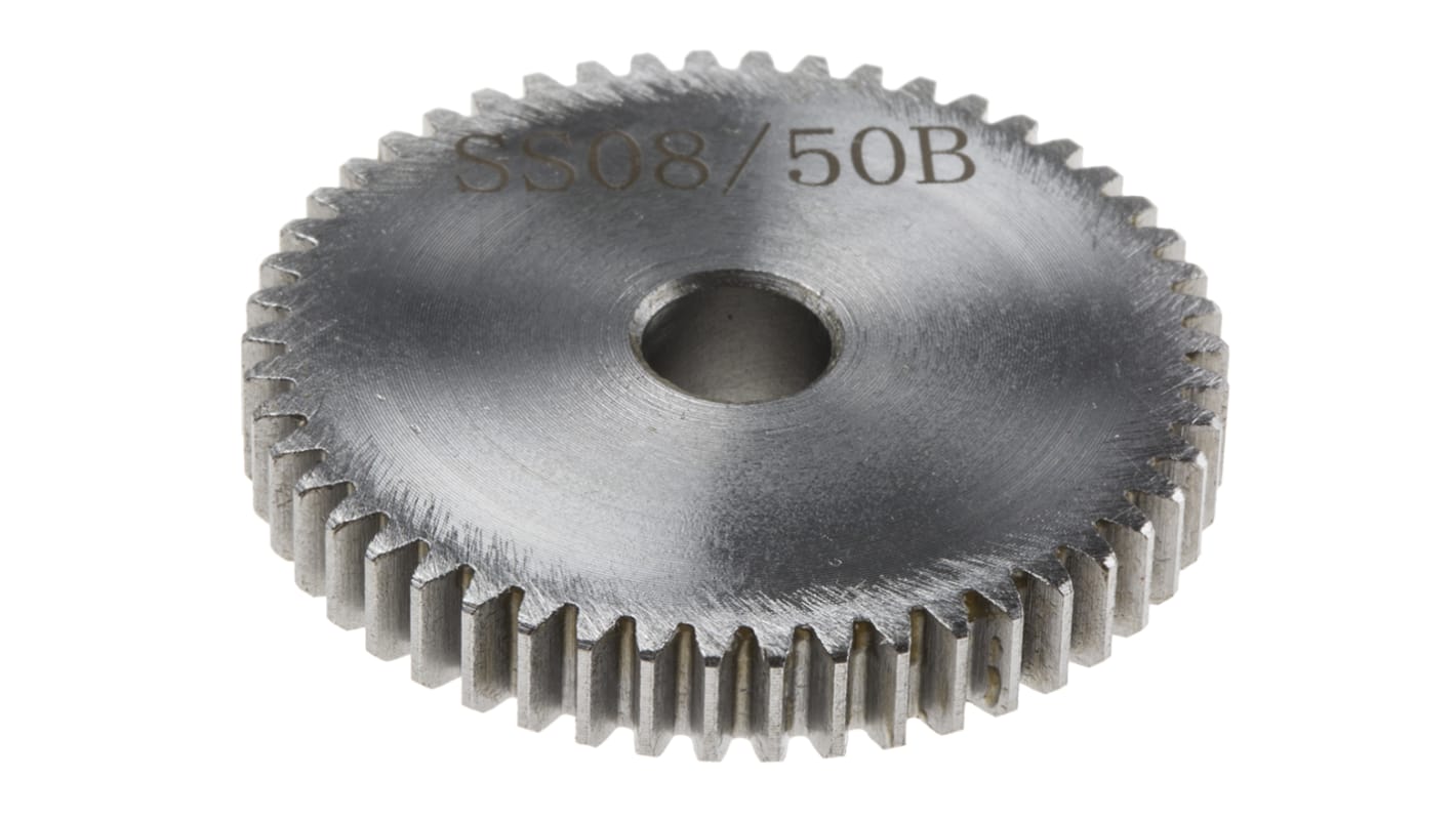 RS PRO Steel 50 Teeth Spur Gear, 0.8 Module, 8mm Bore Diam, 40mm Pitch Diam, 19mm Hub Diam