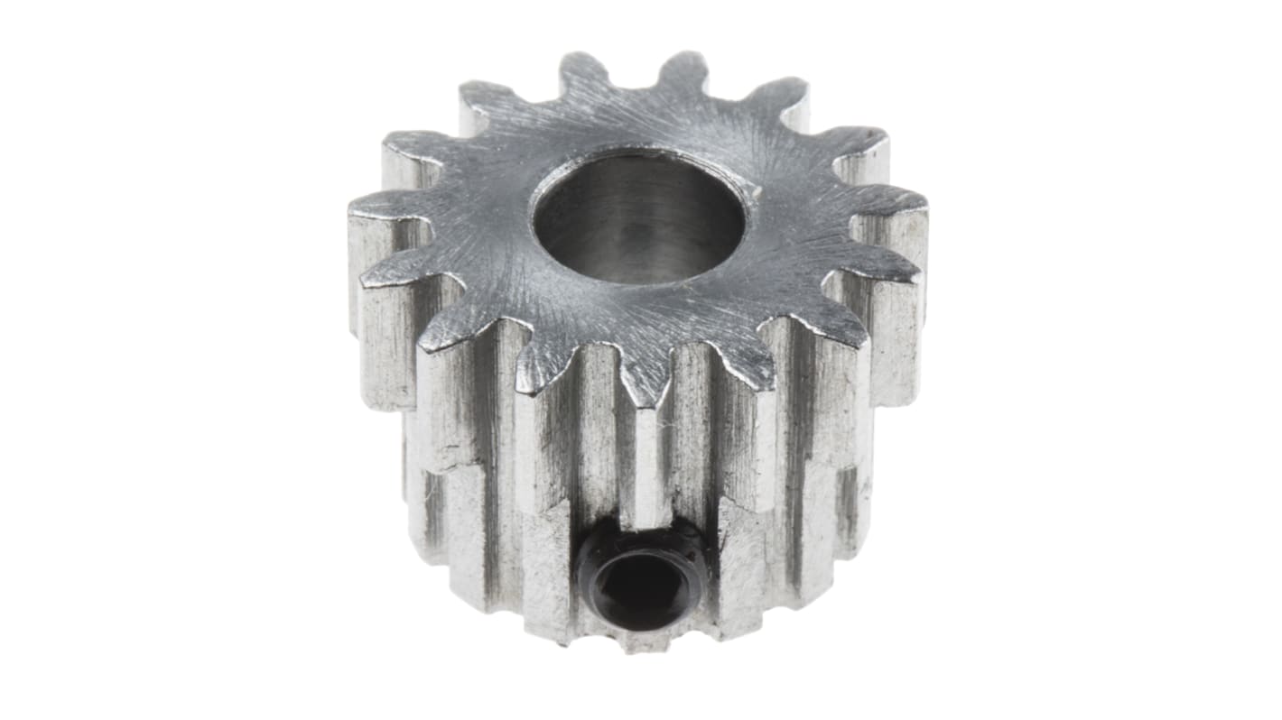 RS PRO Steel 15 Teeth Spur Gear, 1 Module, 6mm Bore Diam, 15mm Pitch Diam, 14mm Hub Diam