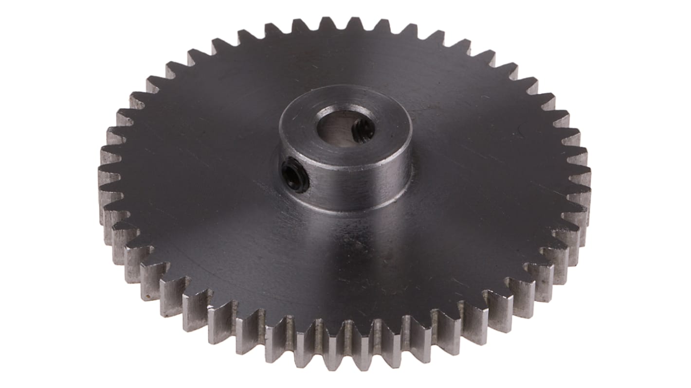 RS PRO Steel 50 Teeth Spur Gear, 1 Module, 6mm Bore Diam, 50mm Pitch Diam, 14mm Hub Diam