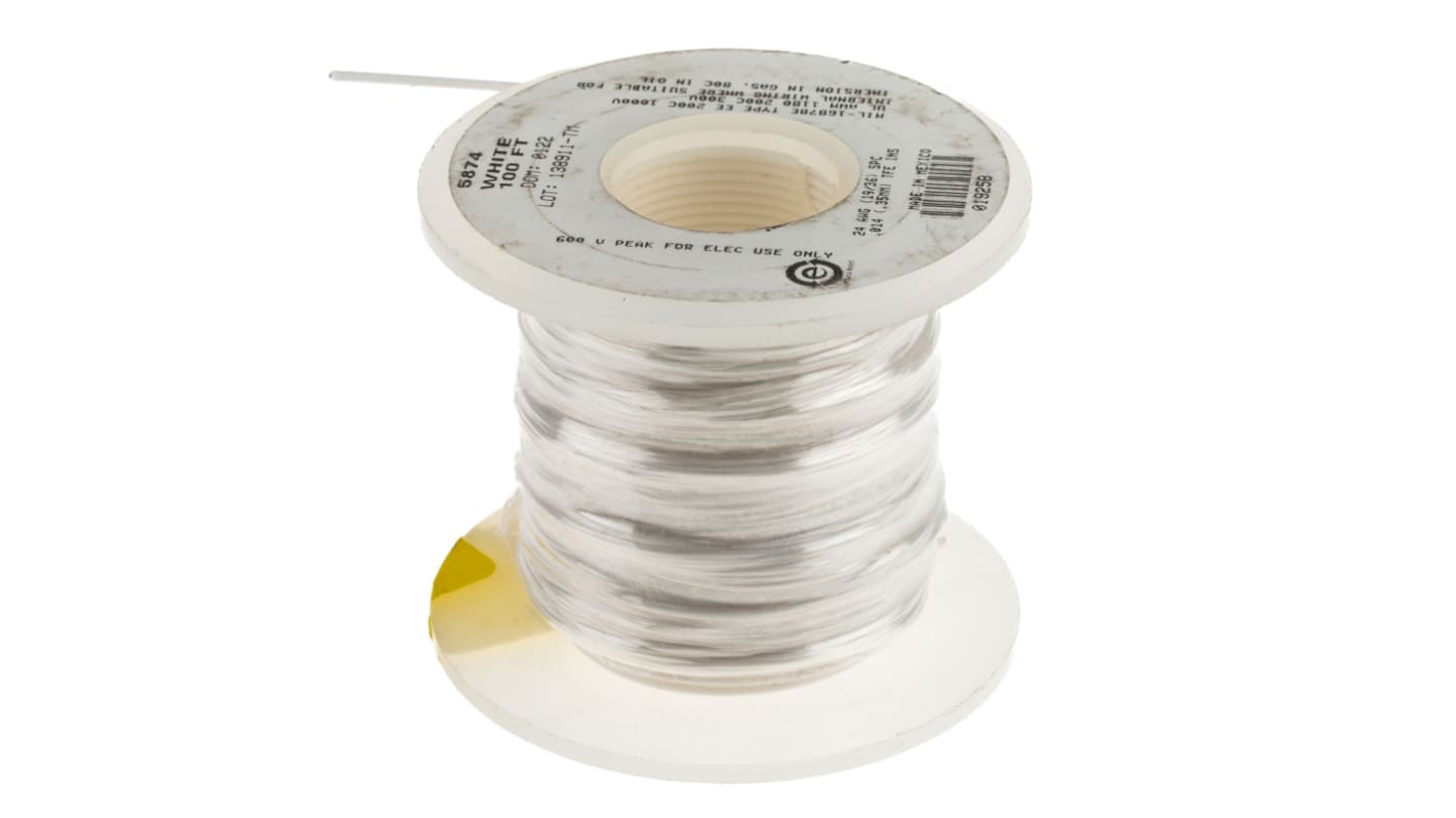 Alpha Wire 白 30m 24 AWG Hook-up Wire TEFLON シリーズ 5874 WH005