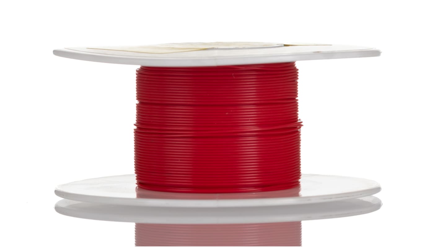 Alpha Wire Einzeladerleitung 0,03 mm², 32 AWG 30m Rot PTFE isoliert Ø 0.56mm 7/0,008 mm Litzen MIL-W-16878