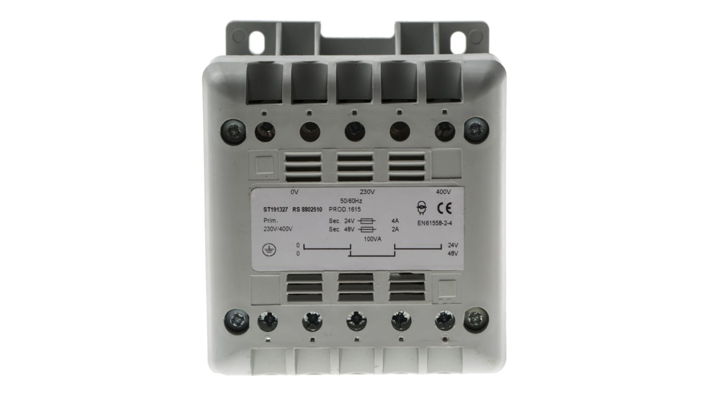 RS PRO 100VA DIN Rail Transformer, IEC 61558-2-6, 400V ac Primary, 24V ac Secondary