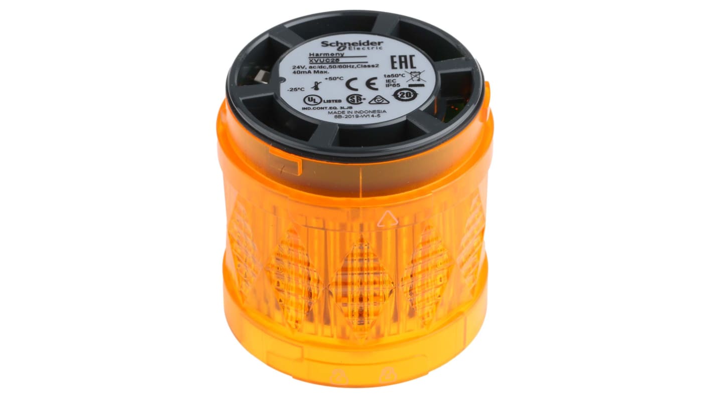 Schneider Electric Harmony XVU Series Amber Steady Effect LED Beacon, 24 V ac/dc, LED Bulb, DC, IP65