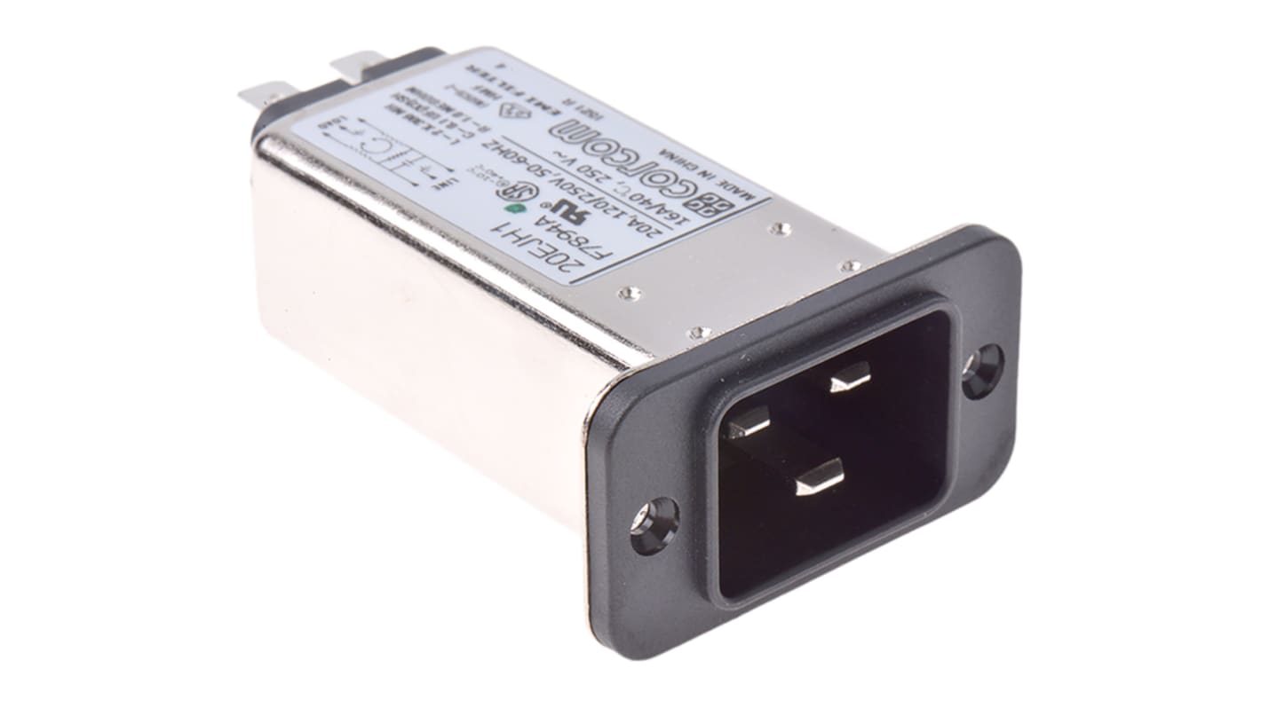TE Connectivity C20 IEC Filter Stecker, 250 V ac / 20A, Tafelmontage / Kabelschuh-Anschluss