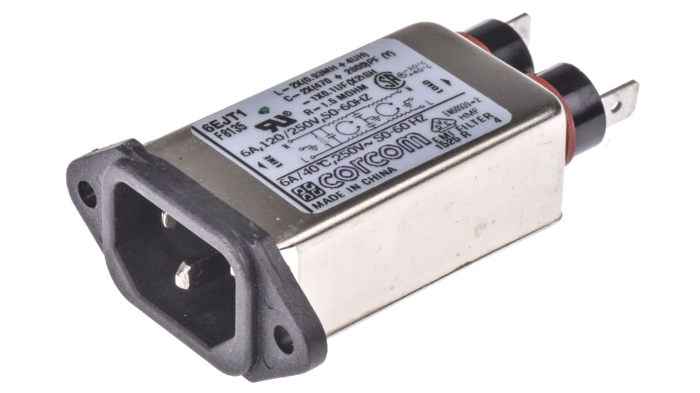 Filtro IEC TE Connectivity con conector C14, 250 V ac, 6A, 50/60Hz, , con interrruptor de