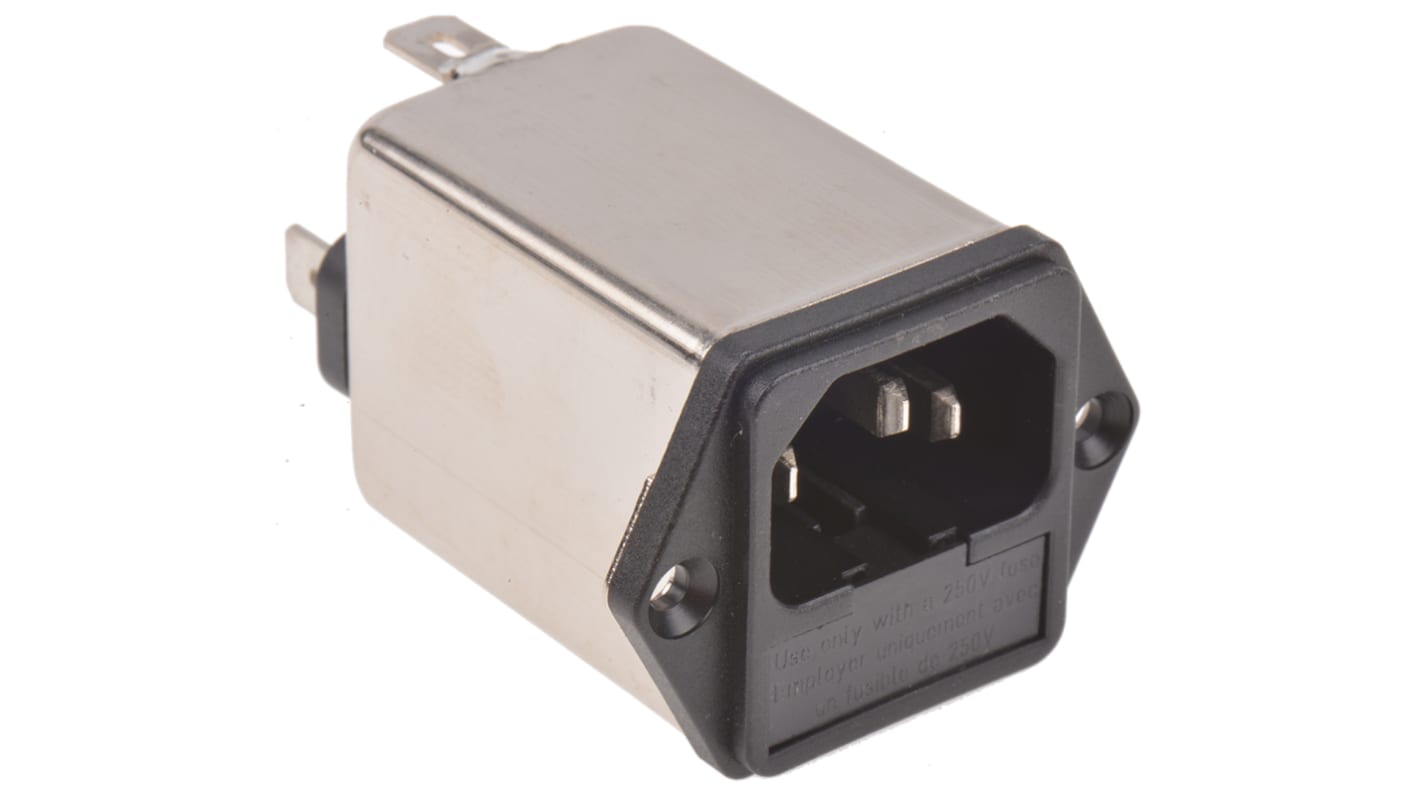 TE Connectivity 10A, 250 V ac Male Flange Mount IEC Filter 3-1609115-3, Spade 2 Fuse