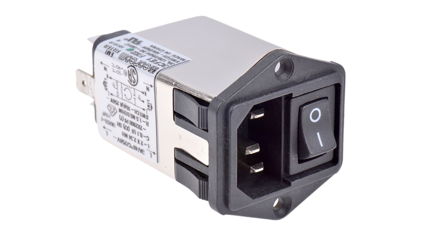 Filtro IEC TE Connectivity con conector C14, 250 V ac, 3A, 50/60Hz, , con interrruptor de 2 Polos