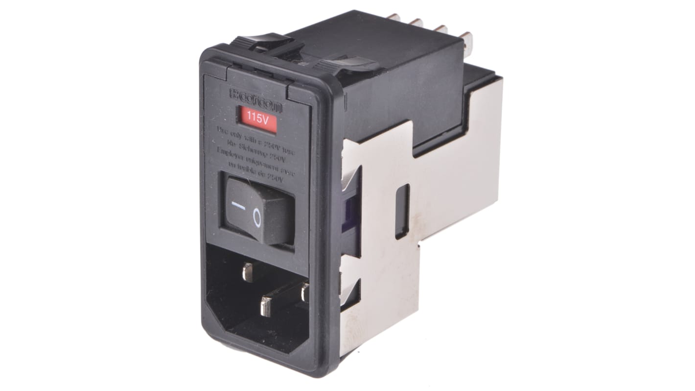 Filtro IEC TE Connectivity con conector C14, 120 V ac, 250 V ac, 10A, 50/60Hz, con 2 fusibles de 5 x 20mm, con