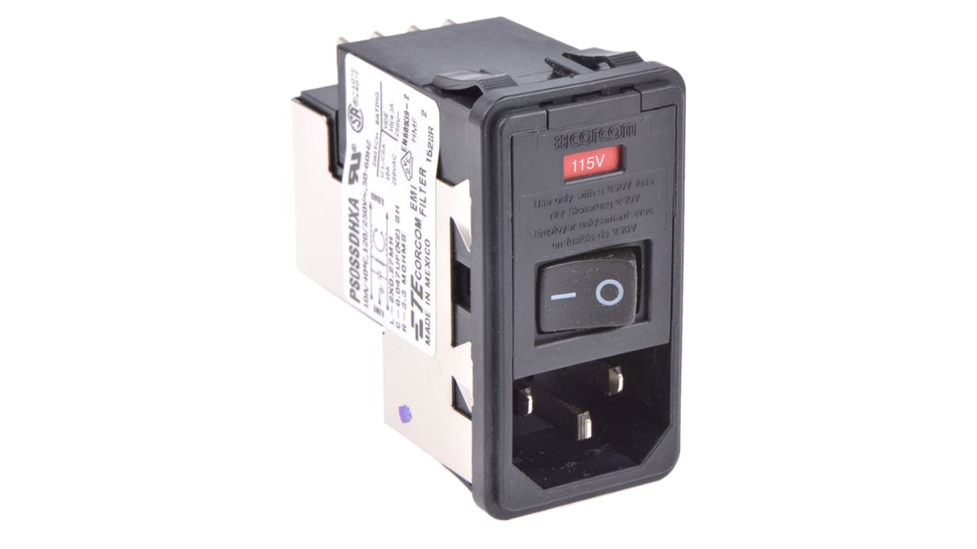 TE Connectivity 10A, 120 V ac, 250 V ac Male Snap-In IEC Filter 2 Pole 6609951-4, Spade 2 Fuse