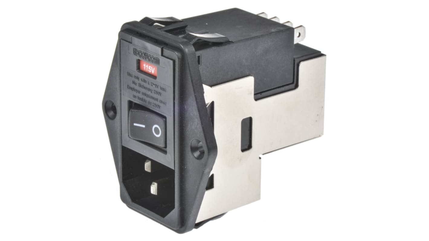 Filtro IEC TE Connectivity con conector C14, 120 V ac, 250 V ac, 10A, 50 Hz, 60 Hz, con 2 fusibles de 5 x 20mm, con