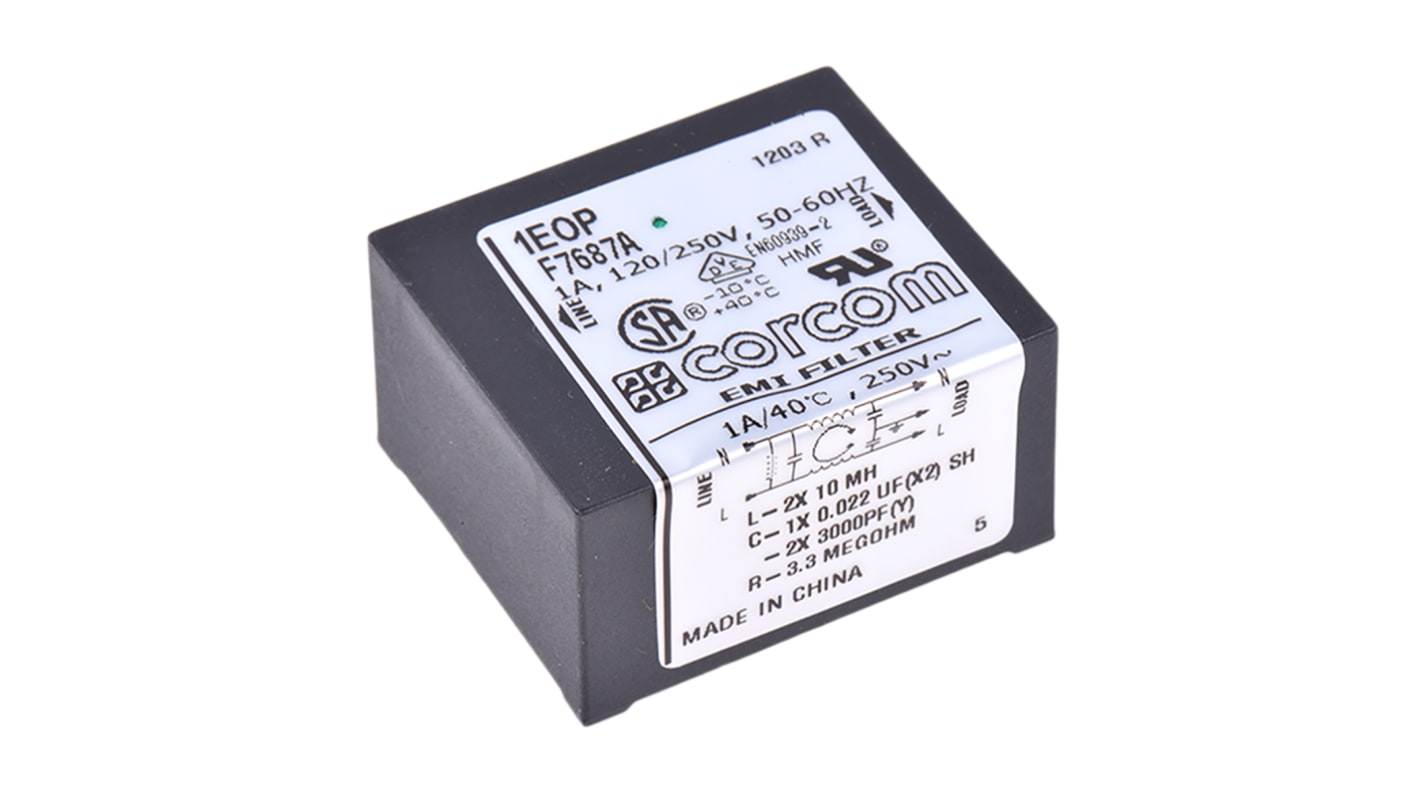 Filtro RFI TE Connectivity 3 nF, 20 nF, 1A, 250 V ac, 50 Hz, 60 Hz 10 mH, con terminales Contacto para montaje en PCB