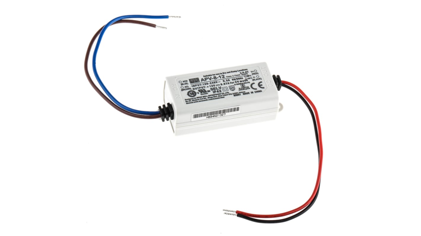 Driver de LED MEAN WELL,sortie 12V 0 → 670mA, 8W, IP30