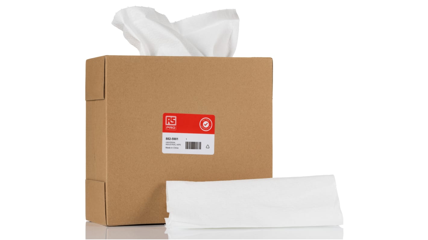 RS PRO White Cloths for Industrial Cleaning, Wet/Dry Use, Box of 120, 425 x 230mm, Single Use