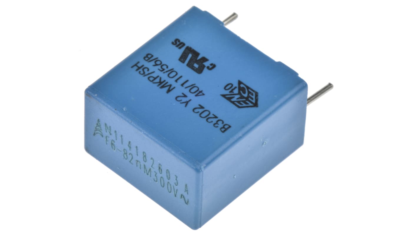 Condensador de película EPCOS, 82nF, ±20%, 1.5 kV dc, 300 V ac, Montaje en orificio pasante