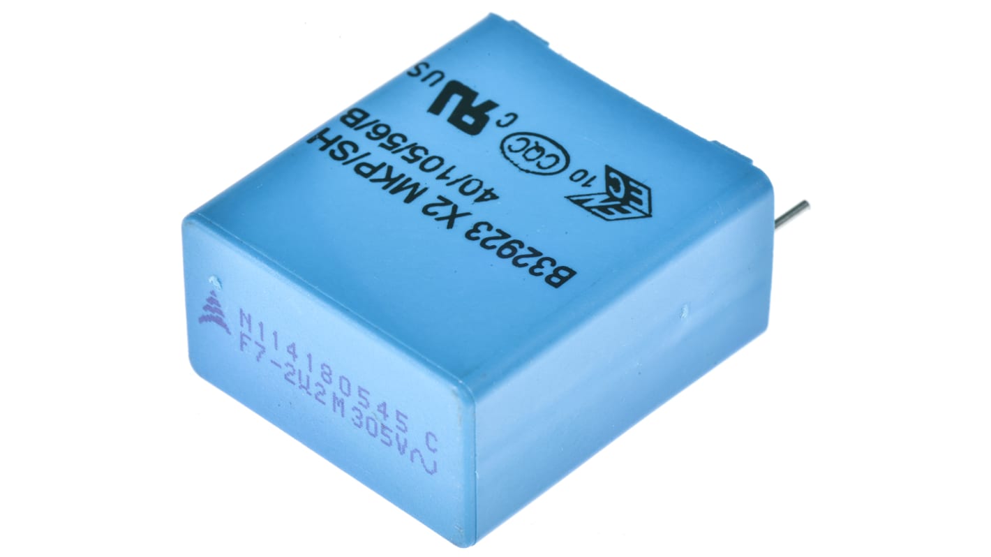 EPCOS B32923C Metallised Polypropylene Film Capacitor, 305 V ac, 630 V dc, ±20%, 2.2μF, Through Hole