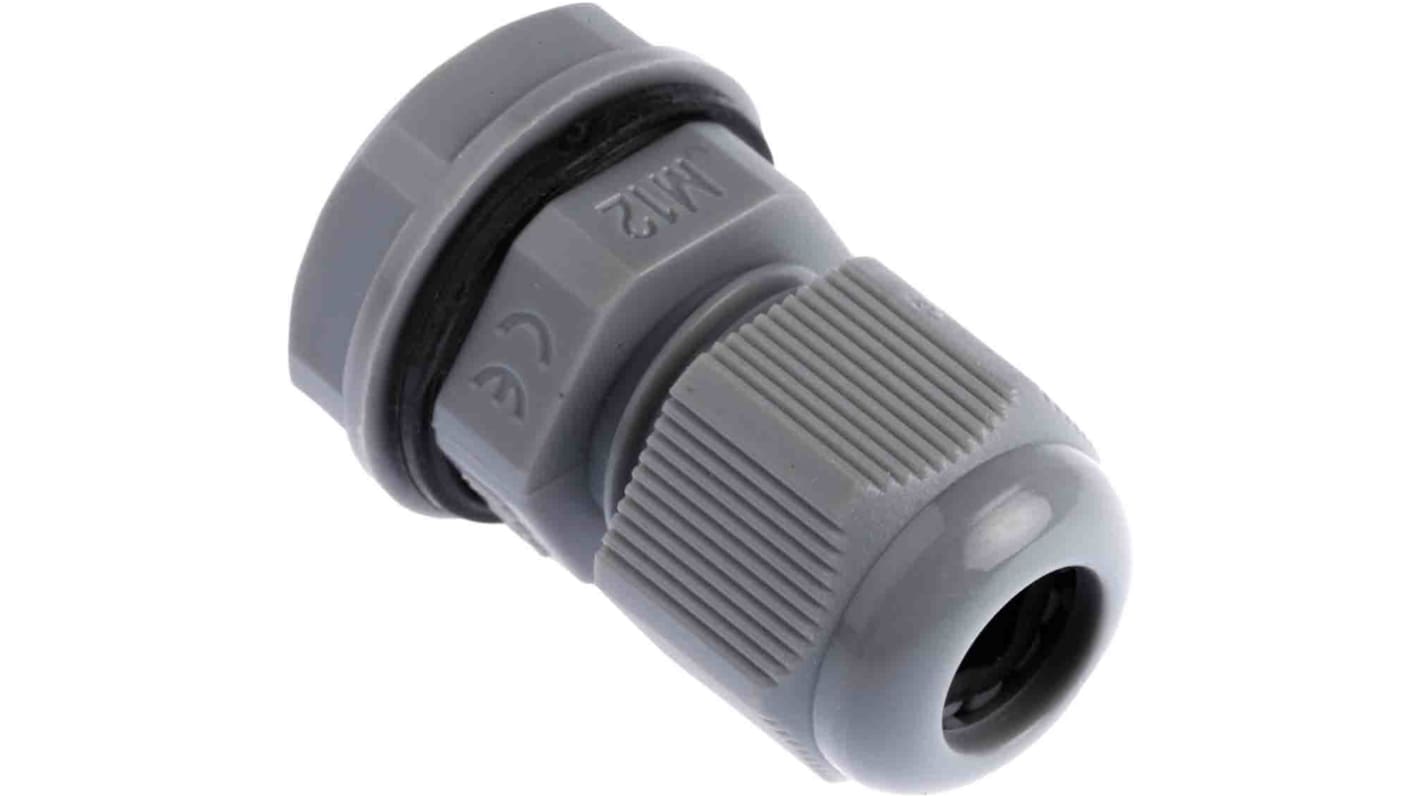 HellermannTyton NGM Series Grey Nylon Cable Gland, M12 Thread, 3mm Min, 6.5mm Max, IP68