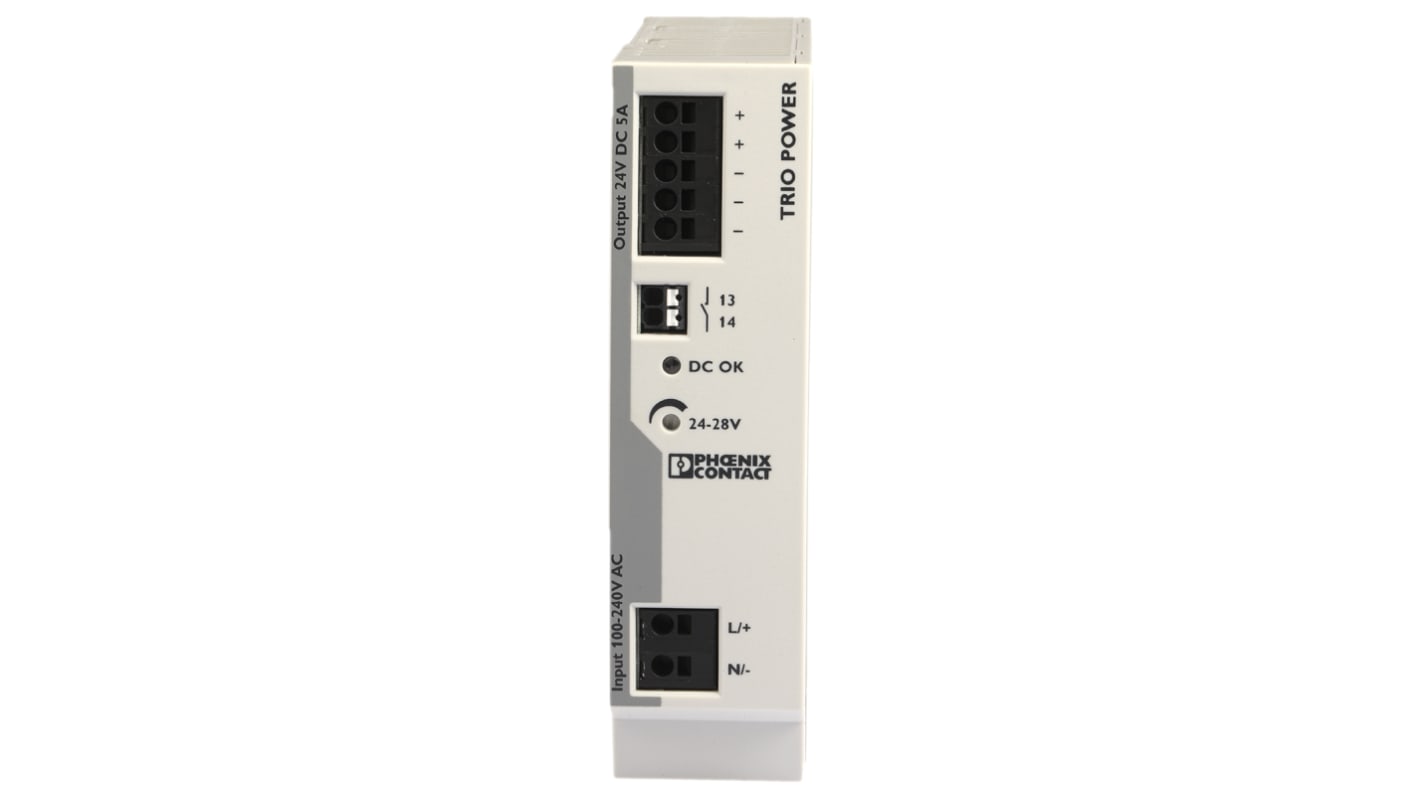 Phoenix Contact TRIO POWER Switch Mode DIN Rail Power Supply, 85 → 264V ac ac Input, 24V dc dc Output, 5A