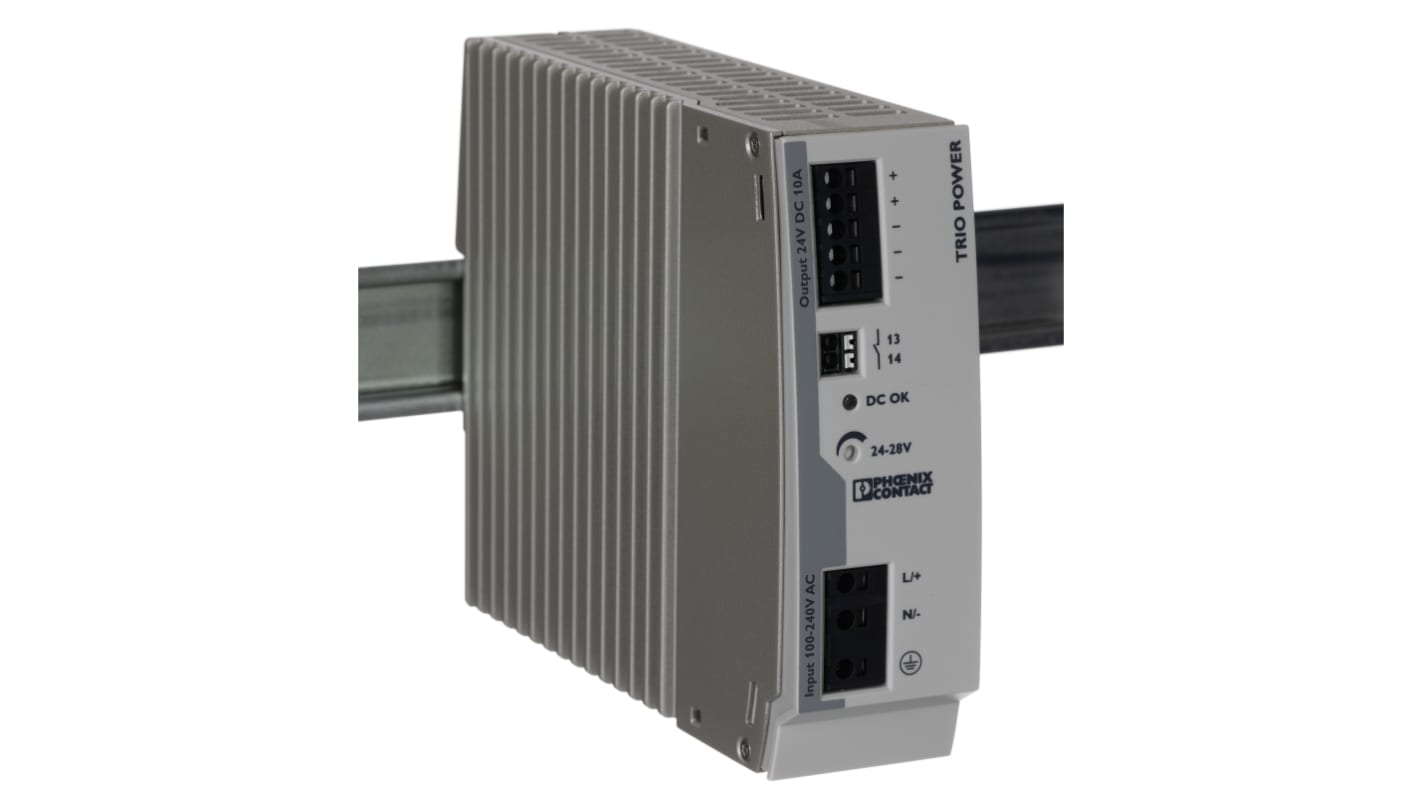 Phoenix Contact TRIO POWER Switch Mode DIN Rail Power Supply, 85 → 264V ac ac Input, 24V dc dc Output, 10A