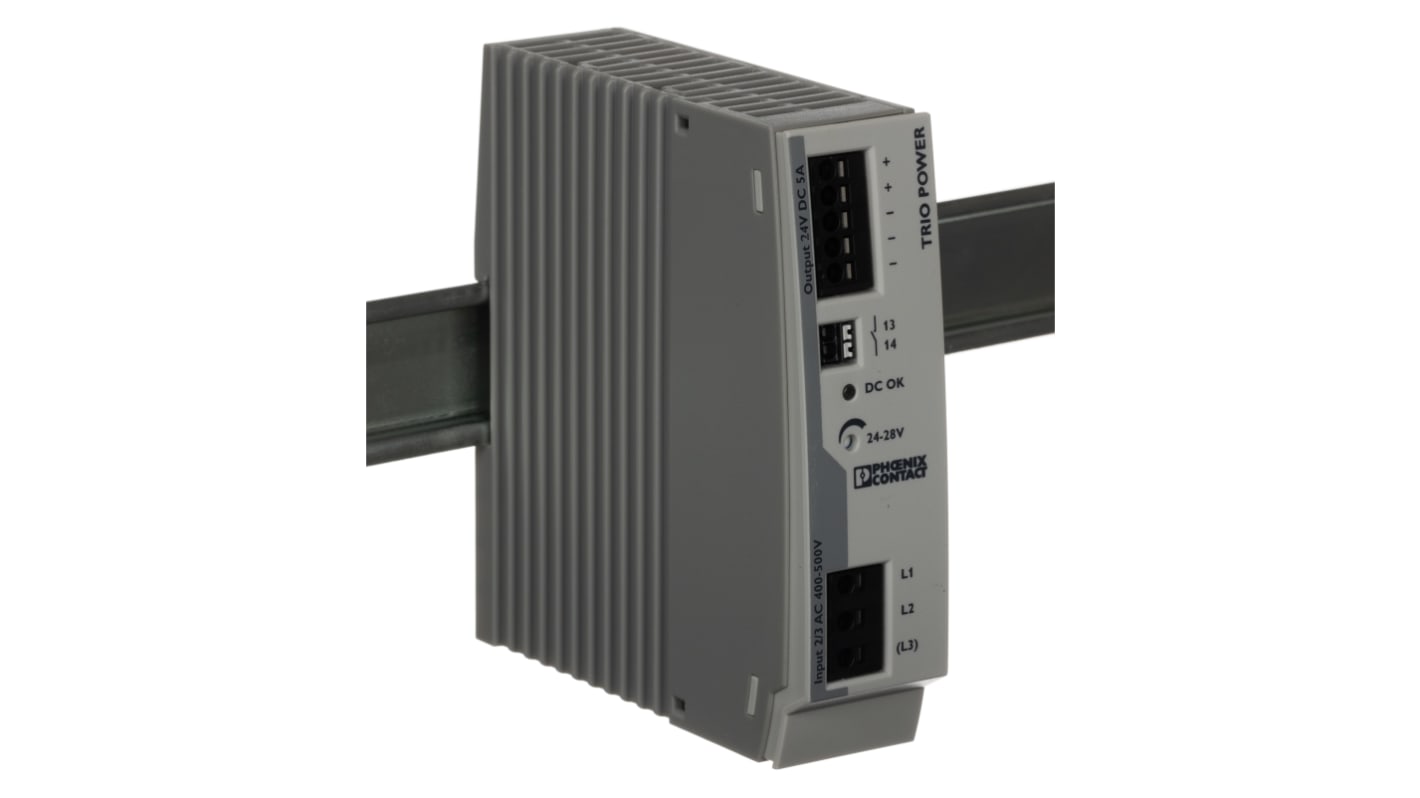 Phoenix Contact TRIO POWER Switched Mode DIN Rail Power Supply, 400V ac ac Input, 24V dc dc Output, 5A Output, 120W