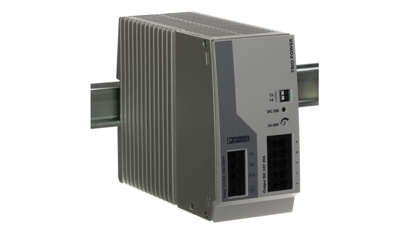 Phoenix Contact TRIO POWER Switched Mode DIN Rail Power Supply, 400V ac ac Input, 24V dc dc Output, 20A Output, 480W