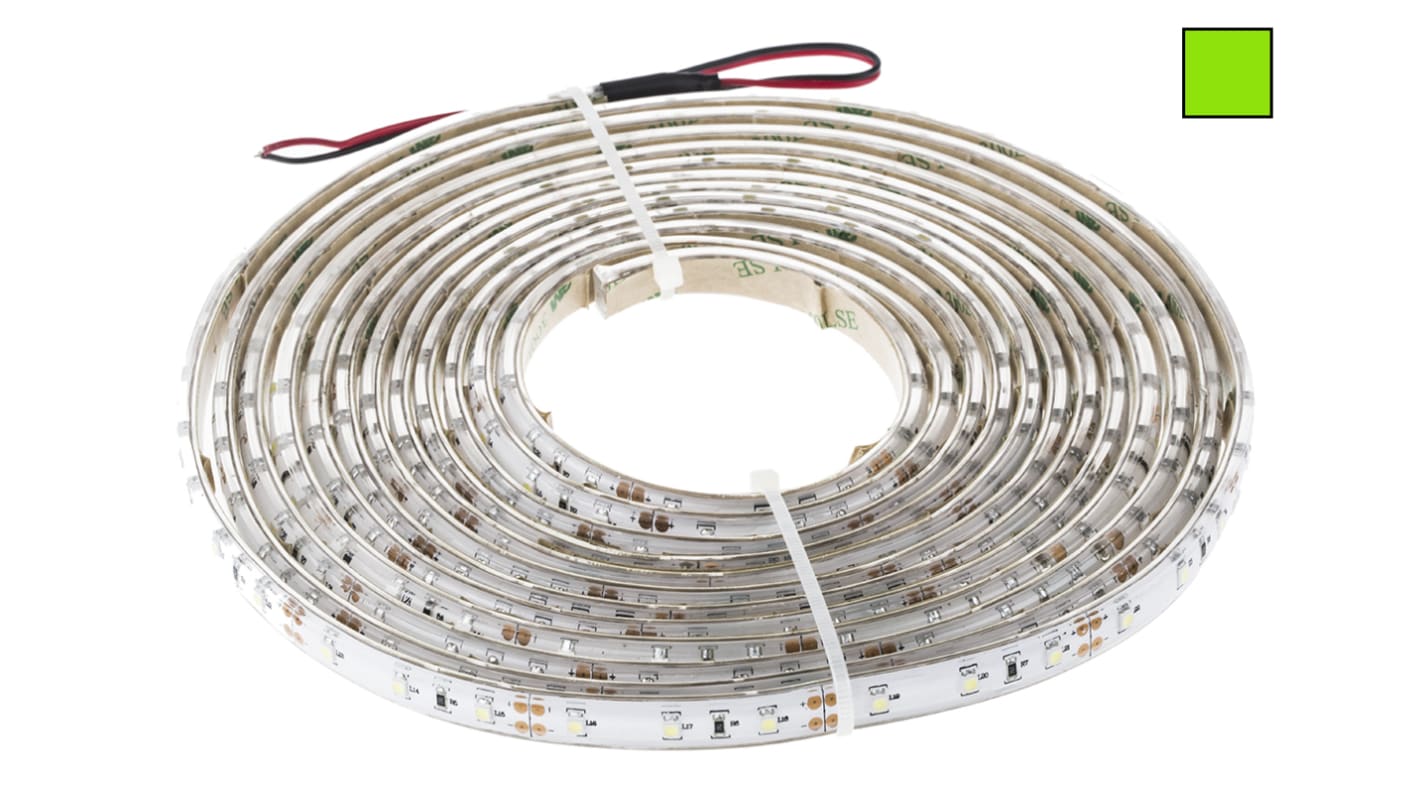 Tira de LED flexible RS PRO, 12V, color Verde, tira de 5m x 10mm, 60 leds/m, IP65