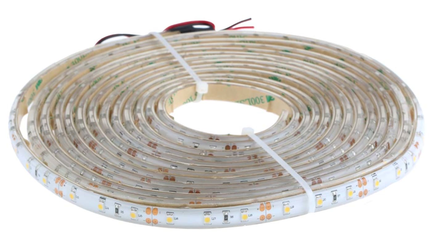 RS PRO 12V White LED Strip Light, 2700 → 3200K Colour Temp, 5m Length