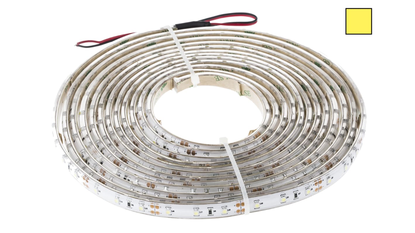 Tira de LED flexible RS PRO, 12V, color Amarillo, tira de 5m x 10mm, 60 leds/m, IP65