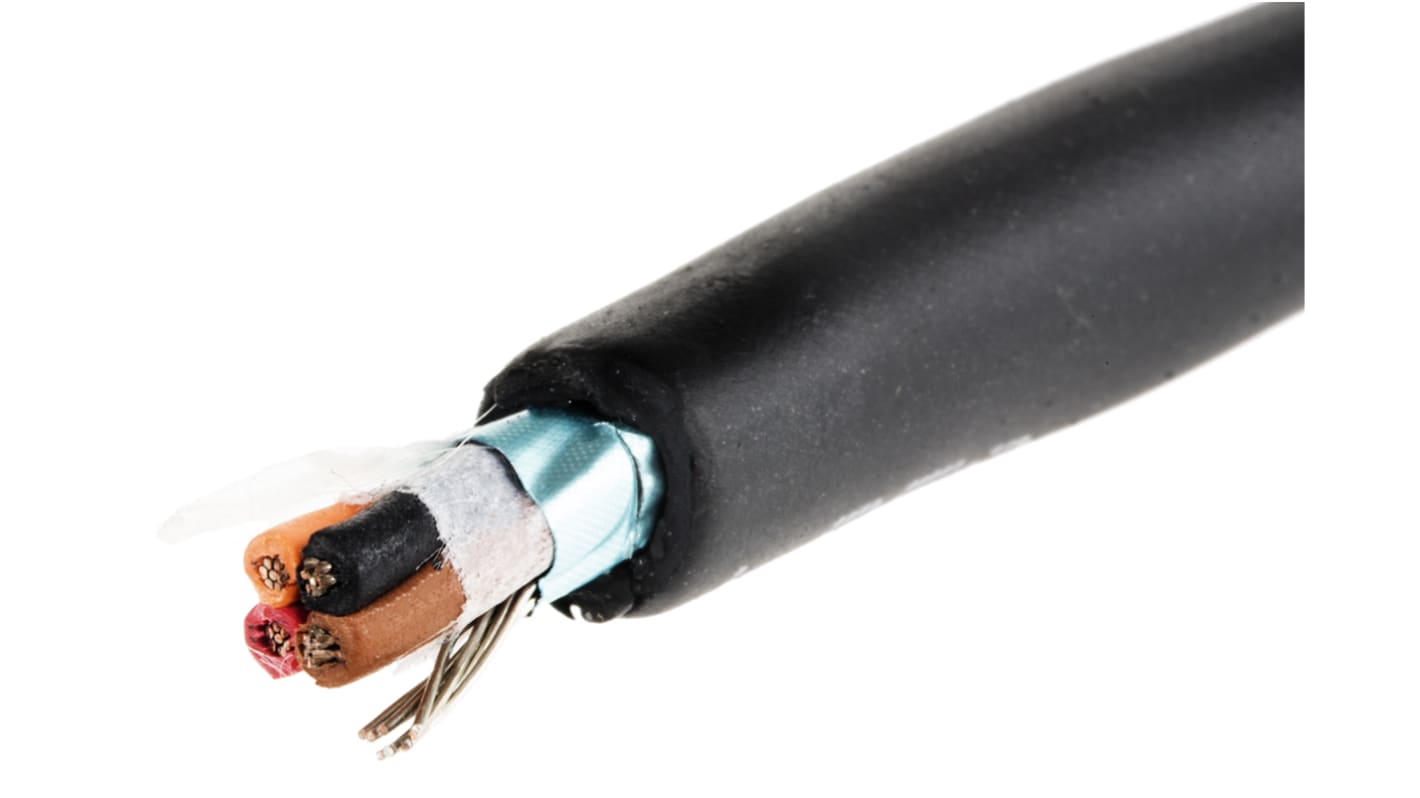 Alpha Wire Xtra-Guard 4 Control Cable, 4 Cores, 0.56 mm², Screened, 30m, Black TPE Sheath, 20 AWG