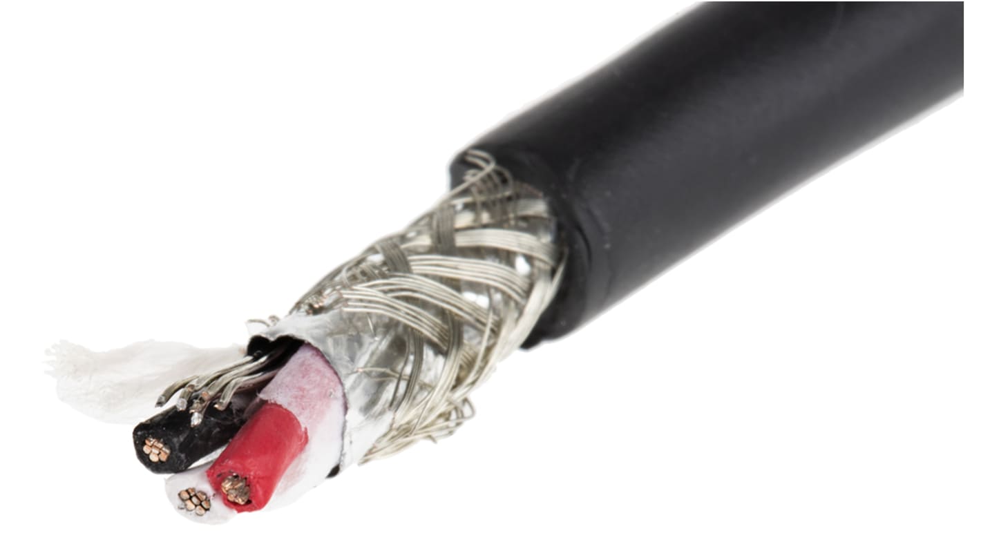 Alpha Wire Xtra-Guard 4 Steuerkabel, 3-adrig x 0,35 mm² Schwarz, 30m, 22 AWG, Folie und Geflecht