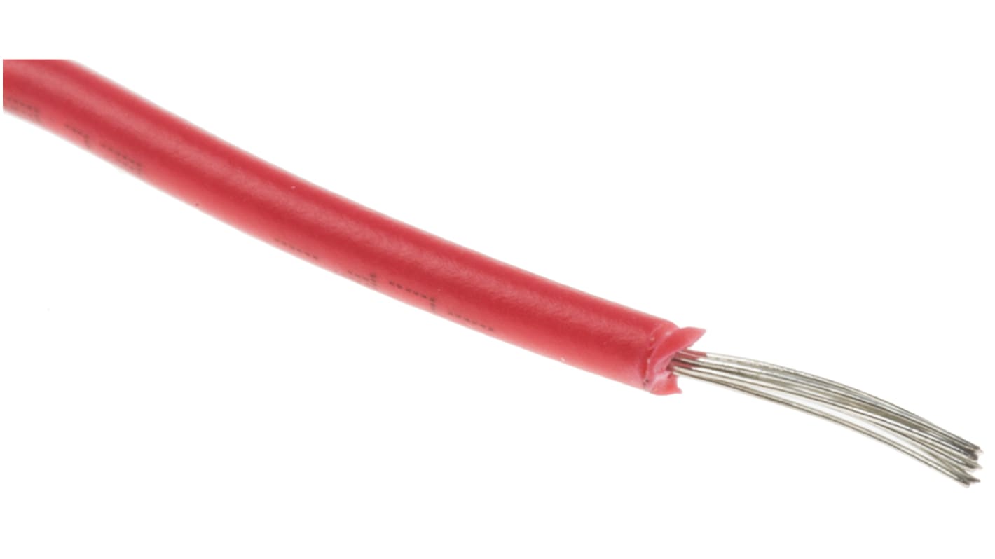 Cable de conexión RS PRO, área transversal 0,13 mm² Filamentos del Núcleo 7/0,16 mm Rojo, 300 V, long. 100m, 26 AWG