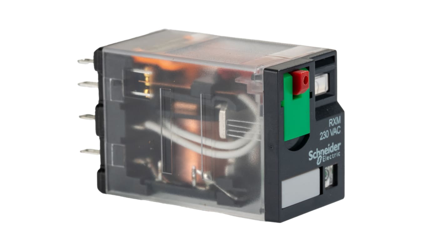 Relé de potencia sin enclavamiento Schneider Electric Harmony Relay RXM de 4 polos, 4PDT, bobina 230V ac, 8A, enchufable