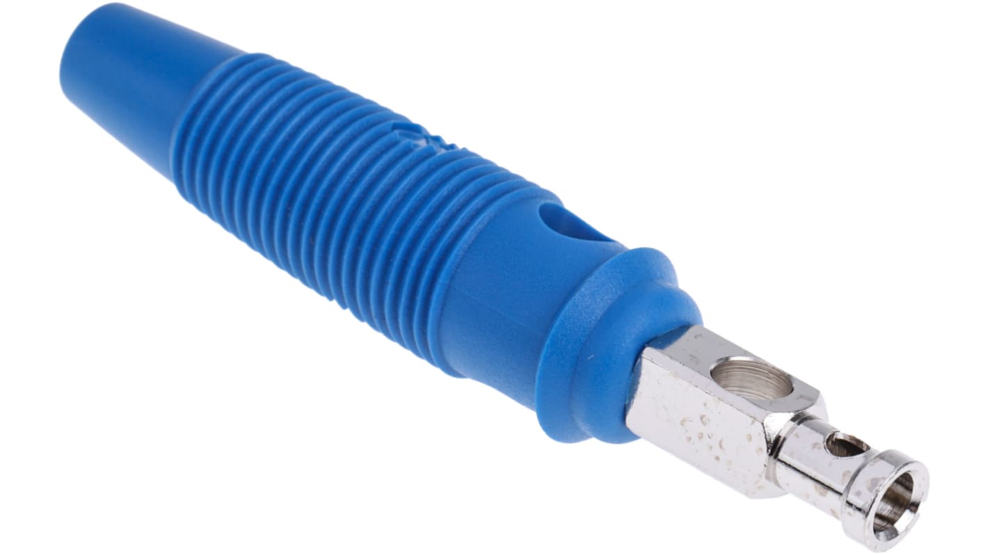 Hirschmann Test & Measurement Blue Male Banana Plug, 4 mm Connector, Solder Termination, 30A, 30 V ac, 60V dc, Nickel