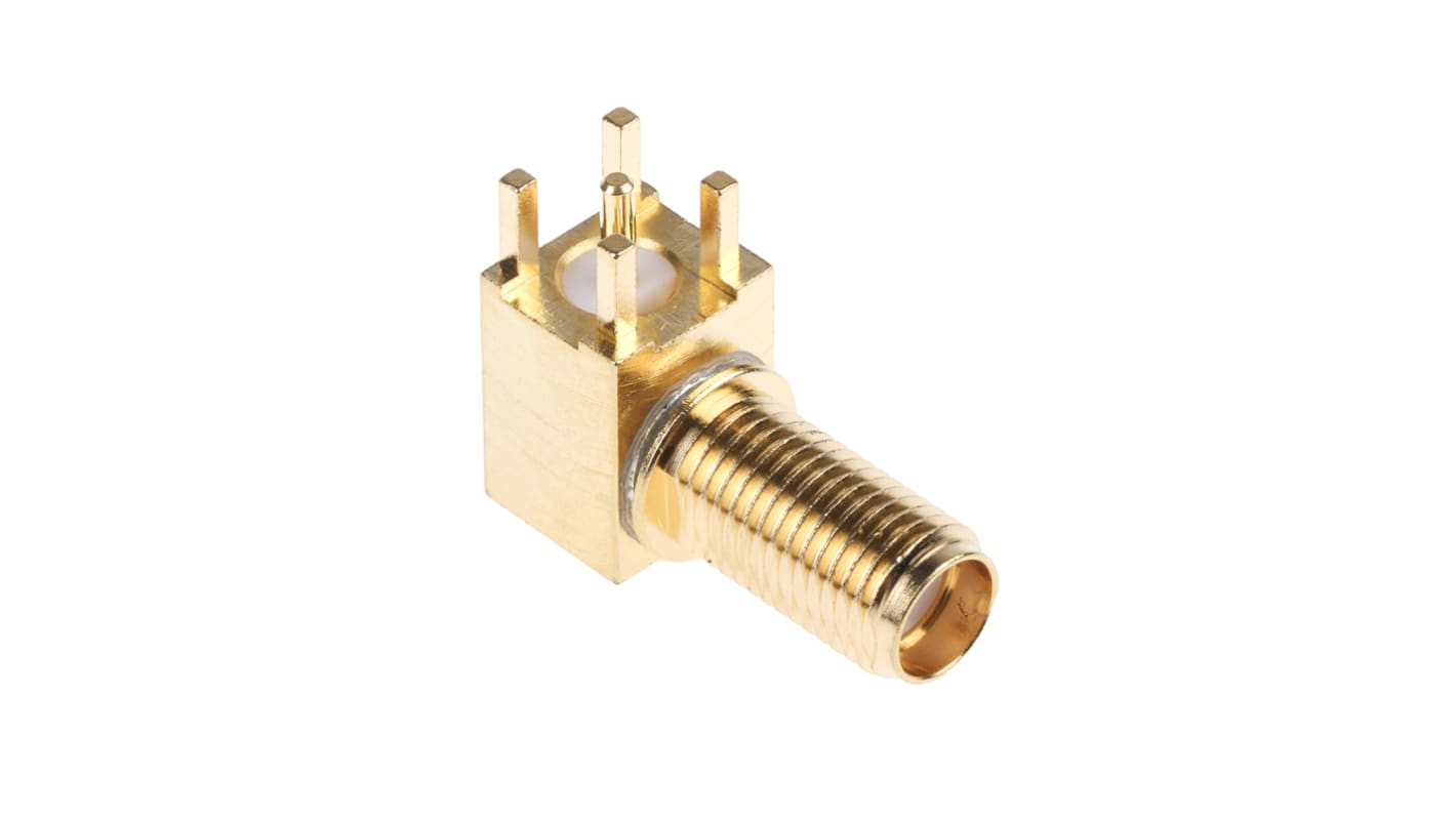 Cinch SMA Series, jack PCB Mount SMA Connector, 50Ω, Solder Termination, Right Angle Body