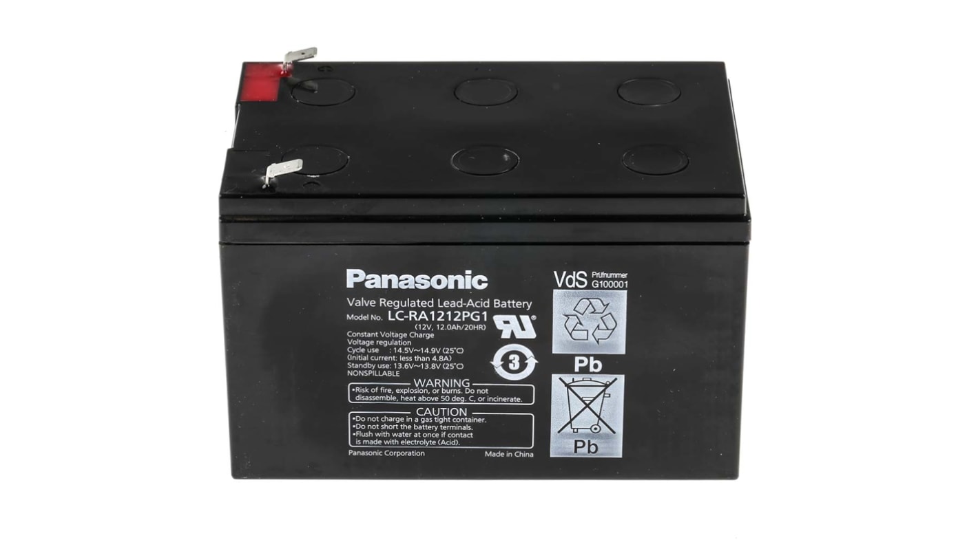 Panasonic Abgedichteter Bleiakku, 12V / 12Ah, Faston F2-Anschluss, 151 x 98 x 100mm
