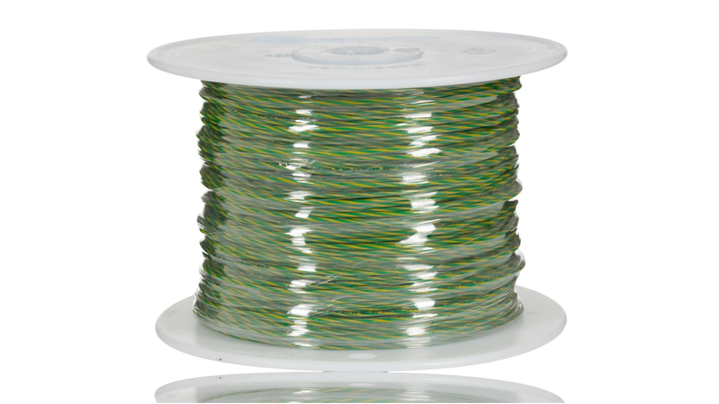 Alpha Wire Kapcsolóhuzal 3053 GY001, keresztmetszet területe: 0,52 mm², részei: 10/0,25 mm, Zöld/Sárga burkolat, 300 V,