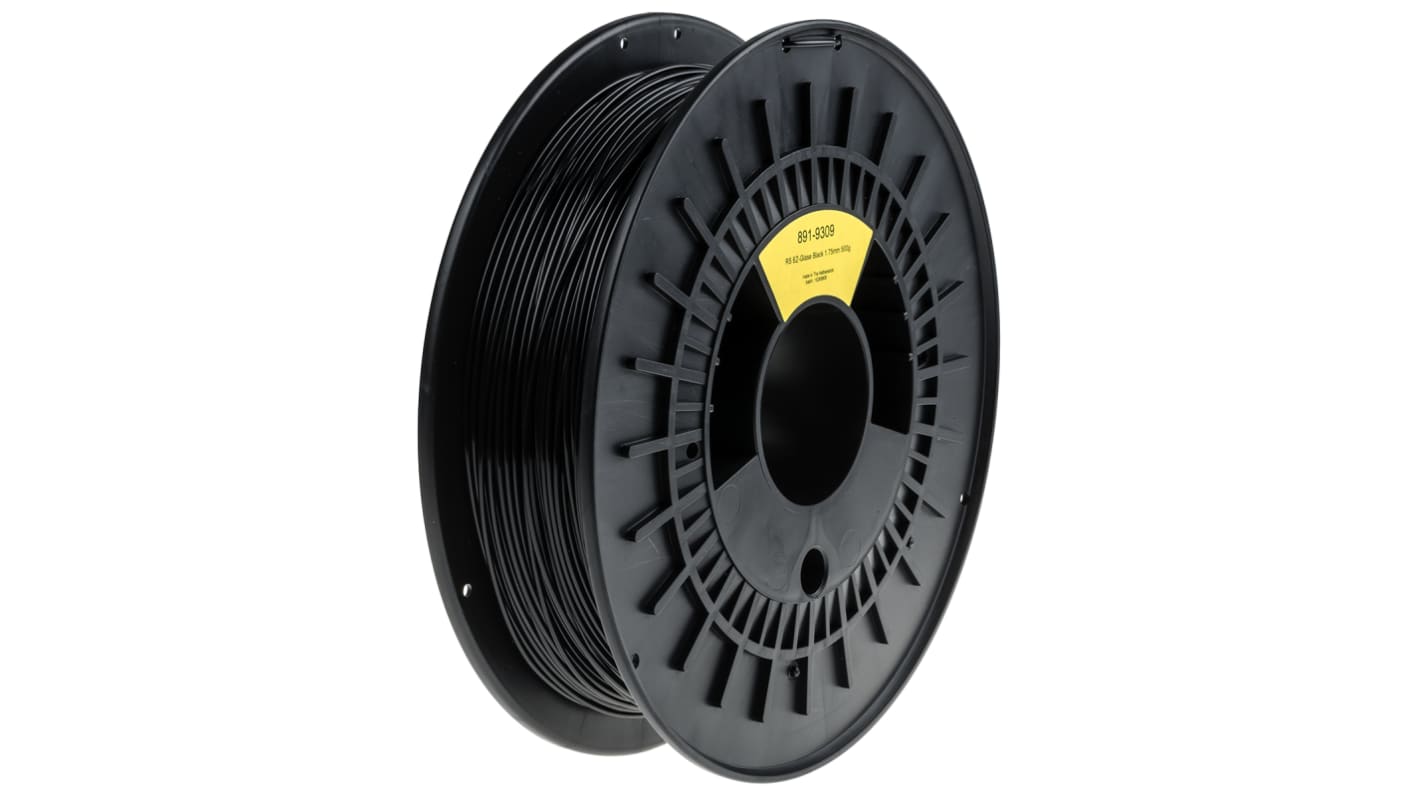 Filament pour imprimante 3D RS PRO, PET-G, Ø 1.75mm, Noir, 500g, FDM