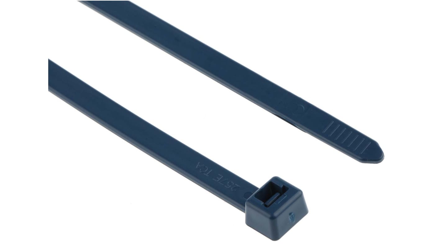 HellermannTyton Cable Tie, 387mm x 7.6 mm, Blue Metal Detectable, Pk-100