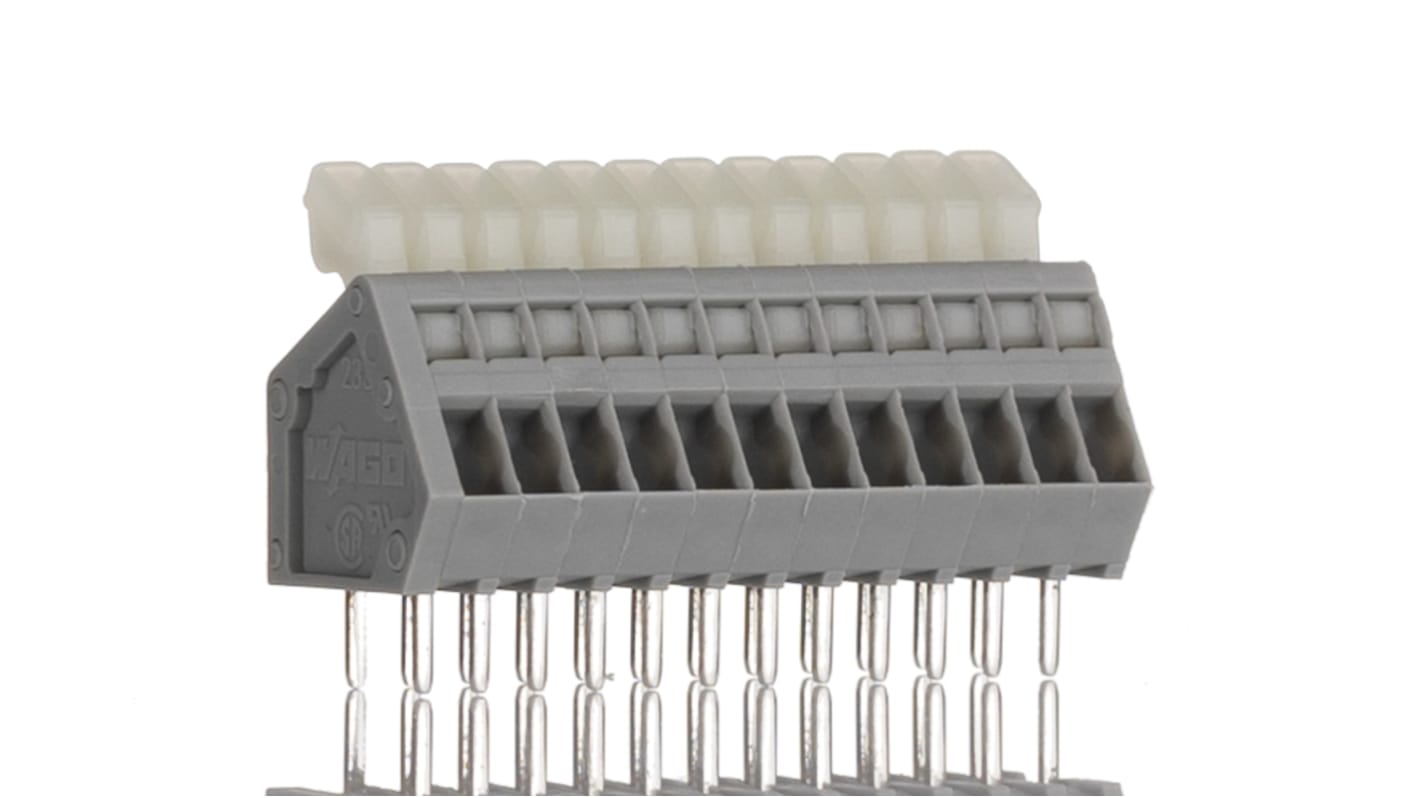 Wago PCB Terminal Block, 12-Contact, 2.5mm Pitch, Through Hole Mount, 1-Row, Solder Termination